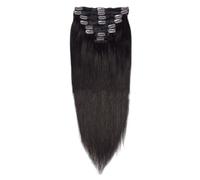 FUIBEJAE clip in estensioni dei capelli per le donne, nero dritto senza cuciture clip in estensioni dei capelli umani, 7 pz set 16 clip, invisibili tape-in parrucchini per tutti i giorni,16inch (40cm)