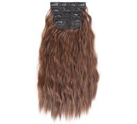 FUIBEJAE Clip in Estensioni dei capelli per le donne, parrucche di capelli ondulati a lunga ondulazione dell'acqua Pezzo di capelli ricci morbidi per il Cosplay, 4 pezzi 11 clip,30 light brown 18inch