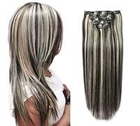 FUIBEJAE clip in estensioni dei capelli umani, nero setoso dritto trama invisibile reale Remy estensioni dei capelli doppio colore clip nei capelli per le donne, 8 pz 17 clip,24inch (60cm) 120g
