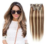 FUIBEJAE clip in estensioni dei capelli umani piano colore medio lungo dritto reale remy clip di capelli naturali in estensioni dei capelli per le donne uso quotidiano, 8 pz 17 clip,24inch (60cm) 120g