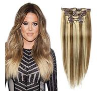 FUIBEJAE clip in estensioni dei capelli umani piano colore setoso dritto trama invisibile capelli remy clip doppio colore nei capelli per le donne/ragazze, 8 pz 17 clip,16inch (40cm) 100g