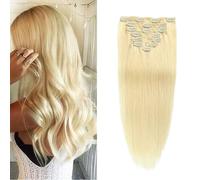 FUIBEJAE Clip in Estensioni Dei Capelli Umani Spessi Estensioni Dei Capelli Biondi 14 Pollici Trame di Pizzo 70G Clip su Estensioni per Le Donne, 7 Pz 16 Clip