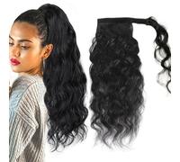 FUIBEJAE Coda di cavallo a onde naturali Extension di capelli umani per donne nere Extension coda di cavallo in capelli brasiliani Remy Corpo ondulato Clip magica avvolgibile,20inch