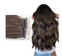 FUIBEJAE Estensioni dei capelli 6D Capelli umani, macchina veloce Nessuna traccia Estensione della piuma marrone scuro Estensione nascosta dei capelli dritti, 10 righe,12inch