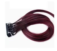 FUIBEJAE estensioni dei capelli di 6D 2nd generazione per le donne, macchina dei capelli vergini 6D rapida nessuna connessione della scanalatura della traccia, 10 righe,Wine red,14inch