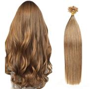 FUIBEJAE Estensioni dei capelli umani U-Tip 10# Flaxen Brown Keratin Nail Tip Estensione dei capelli Nessuna traccia Capelli remy brasiliani lisci setosi per le donne, 50G100 fili,24inch