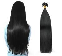 FUIBEJAE Estensioni dei capelli umani U-Tip Cheratina nera Punta delle unghie Estensione dei capelli Nessuna traccia Capelli remy brasiliani lisci setosi per le donne, 50G100 fili,16inch