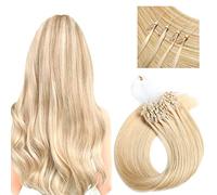 FUIBEJAE Estensioni Di Capelli Umani Micro Link Bionde Lisce Kinky, Capelli Umani Veri Con Anelli A Micro Loop in Filo Di Pesce, Umani Con Micro Perline, 50G, 100 Ciocche,Ash blonde,18in