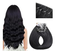 FUIBEJAE Estensioni Di Capelli Umani Micro Link Bionde Lisce Kinky, Capelli Umani Veri Con Anelli A Micro Loop in Filo Di Pesce, Umani Con Micro Perline, 50G, 100 Ciocche,Nero,26in