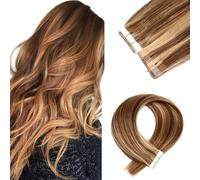 FUIBEJAE Estensioni per capelli a nastro, 50G 20 pezzi #4/27 Nastro in capelli veri remy dritti, estensioni a nastro invisibili con punte spesse per donne e ragazze,18inch