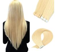 FUIBEJAE Estensioni per Capelli con Nastro, 50G 20 Pezzi #613 Biondo Veri Capelli Remy Lisci, Estensioni con Nastro Invisibile e Punte Spesse per Donne e Ragazze,16inch