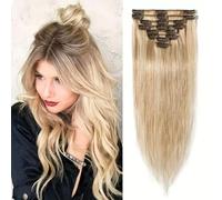 FUIBEJAE Extension capelli con clip in capelli veri Capelli con clip invisibile 8 pezzi per tutta la testa, capelli Remy lisci, possono essere permanentati o tinti per donne,#18p613,18inch