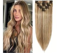 FUIBEJAE Extension capelli con clip in capelli veri Capelli con clip invisibile 8 pezzi per tutta la testa, capelli Remy lisci, possono essere permanentati o tinti per donne,#12p613,12inch