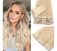 FUIBEJAE Extension capelli con clip in capelli veri Capelli con clip invisibile 8 pezzi per tutta la testa, capelli Remy lisci, possono essere permanentati o tinti per donne,#613,22inch