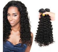 FUIBEJAE Extension di Capelli Umani a Onde Profonde per Donne Nere, 3 Pacchi di Capelli Umani Vergini Brasiliani Non Trattati, Extension Capelli per Tessitura Rapida, Nero,18 20 22