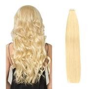 FUIBEJAE Extension per capelli a nastro, 50G 20 pezzi #24 biondo, capelli umani reali Remy lisci, extension a nastro invisibili con punte spesse per donne e ragazze,24inch