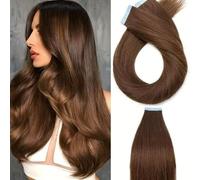 FUIBEJAE Extension per capelli a nastro in capelli umani, extension a nastro, extension Remy in capelli umani per donne, capelli setosi per aumentare il volume, 20 pezzi,Mediumbrown,22inch