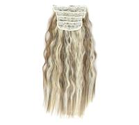 FUIBEJAE Extension per capelli castano scuro con clip, extension sintetiche ondulate e ricce con clip, ciocche di capelli naturali spesse e ondulate per donne e ragazze, 4 pezzi,18h613,30inch