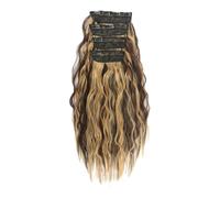 FUIBEJAE Extension per capelli castano scuro con clip, extension sintetiche ondulate e ricce con clip, ciocche di capelli naturali spesse e ondulate per donne e ragazze, 4 pezzi,#106,18inch