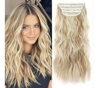 FUIBEJAE Extension per capelli castano scuro con clip, extension sintetiche ondulate e ricce con clip, ciocche di capelli naturali spesse e ondulate per donne e ragazze, 4 pezzi,#105,22inch