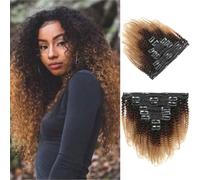 FUIBEJAE Extension per Capelli Clip-in, 8 Pezzi 20 Clip Afro Kinky Ricci in Capelli Umani Veri Remy, Extension Clip-in Invisibile con Punte Spesse per Donne e Ragazze, T1B/4/27,24inch