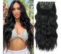 FUIBEJAE Extension per capelli clip-in nere e bionde da 20 pollici, pezzi di capelli sintetici per donne,#1b