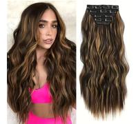 FUIBEJAE Extension per capelli clip-in nere e bionde da 20 pollici, pezzi di capelli sintetici per donne,#4h27