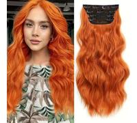 FUIBEJAE Extension per capelli clip-in nere e bionde da 20 pollici, pezzi di capelli sintetici per donne,Arancia