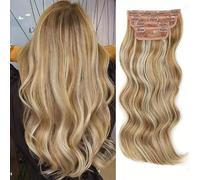 FUIBEJAE Extension per capelli clip-in nere e bionde da 20 pollici, pezzi di capelli sintetici per donne,Strawberry gold color