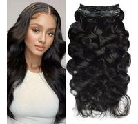 FUIBEJAE Extension per Capelli Clip In Senza Cuciture, Capelli Umani Veri, Nero Naturale, Clip In per Donne Uso, Morbido Naturale Seta PU, Strisce Sottili 6 Pezzi 120G,Body wave,14inch