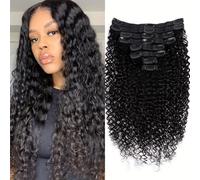 FUIBEJAE Extension per capelli con clip, 8 pezzi 20 clip, capelli veri umani Remy ricci ondulati naturali neri, extension invisibili con clip con punte spesse per donne e ragazze,22inch