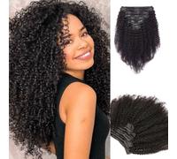 FUIBEJAE Extension per capelli con clip Afro, 8 pezzi 20 clip, capelli ricci umani Remy neri naturali, extension con clip invisibile con punte spesse per donne e ragazze,8inch