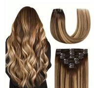 FUIBEJAE Extension per capelli con clip in capelli veri umani, mix castano scuro e castano chiaro, extension invisibili con clip, 8 pezzi per tutta la testa, capelli lisci Remy per donne,24inch