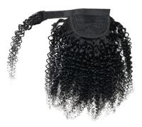 FUIBEJAE Extension per capelli umani a coda di cavallo nera naturale per donne nere, extension a coda di cavallo brasiliana Remy, crespe e ricce, con clip e chiusura a incollaggio magico,22inch