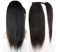 FUIBEJAE Extension per capelli umani in coda di cavallo nera naturale per donne nere, capelli brasiliani Remy, estensione coda di cavallo liscia mossa, clip avvolgibile con pasta magica,12inch