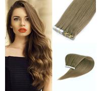 FUIBEJAE Extensions per capelli a nastro, 50 g 20 pezzi capelli diritti in vero Remy castano chiaro, extension a nastro invisibili con punte spesse per donne e ragazze,22inch