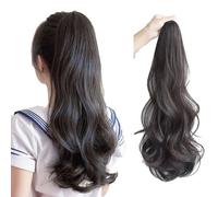 FUIBEJAE Fiore di pera rotolo coda di cavallo estensione artiglio 18 pollici riccio ondulato clip in parrucchino coda di cavallo estensioni dei capelli lunga per le donne uso quotidiano,Black brown
