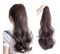 FUIBEJAE Fiore di pera rotolo coda di cavallo estensione artiglio 18 pollici riccio ondulato clip in parrucchino coda di cavallo estensioni dei capelli lunga per le donne uso quotidiano,Dark brown