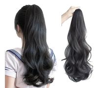 FUIBEJAE Fiore di pera rotolo coda di cavallo estensione artiglio 18 pollici riccio ondulato clip in parrucchino coda di cavallo estensioni dei capelli lunga per le donne uso quotidiano,Natural black