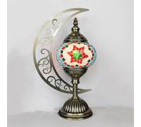 FUIBEJAE Lampada da Tavolo Turca Lampada da Tavolo a Mosaico a Forma di Luna Lampada da Tavolo da Tavolo da Comodino Marocchino Paralume Vintage Antico Bohémien Fatto a Mano,G