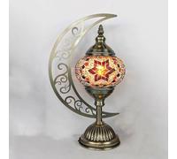 FUIBEJAE Lampada da Tavolo Turca Lampada da Tavolo a Mosaico a Forma di Luna Lampada da Tavolo da Tavolo da Comodino Marocchino Paralume Vintage Antico Bohémien Fatto a Mano,B