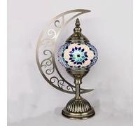 FUIBEJAE Lampada da Tavolo Turca Lampada da Tavolo a Mosaico a Forma di Luna Lampada da Tavolo da Tavolo da Comodino Marocchino Paralume Vintage Antico Bohémien Fatto a Mano,F