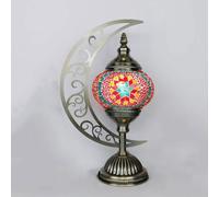 FUIBEJAE Lampada da Tavolo Turca Lampada da Tavolo a Mosaico a Forma di Luna Lampada da Tavolo da Tavolo da Comodino Marocchino Paralume Vintage Antico Bohémien Fatto a Mano,E