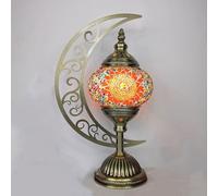 FUIBEJAE Lampada da Tavolo Turca Lampada da Tavolo a Mosaico a Forma di Luna Lampada da Tavolo da Tavolo da Comodino Marocchino Paralume Vintage Antico Bohémien Fatto a Mano,C