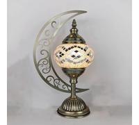 FUIBEJAE Lampada da Tavolo Turca Lampada da Tavolo a Mosaico a Forma di Luna Lampada da Tavolo da Tavolo da Comodino Marocchino Paralume Vintage Antico Bohémien Fatto a Mano,D