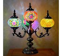 FUIBEJAE Marrakech Marrakech Marocchino lampade a Mosaico Turco lampade da Tavolo, Fatto a Mano 4 globi Luce Turca con scheggia di Vetro e Base in Bronzo per l'arredamento Luce Notturna,F
