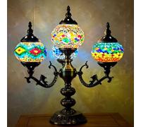 FUIBEJAE Marrakech Marrakech Marocchino lampade a Mosaico Turco lampade da Tavolo, Fatto a Mano 4 globi Luce Turca con scheggia di Vetro e Base in Bronzo per l'arredamento Luce Notturna,E