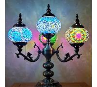 FUIBEJAE Marrakech Marrakech Marocchino lampade a Mosaico Turco lampade da Tavolo, Fatto a Mano 4 globi Luce Turca con scheggia di Vetro e Base in Bronzo per l'arredamento Luce Notturna,B