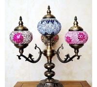 FUIBEJAE Marrakech Marrakech Marocchino lampade a Mosaico Turco lampade da Tavolo, Fatto a Mano 4 globi Luce Turca con scheggia di Vetro e Base in Bronzo per l'arredamento Luce Notturna,A