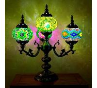 FUIBEJAE Marrakech Marrakech Marocchino lampade a Mosaico Turco lampade da Tavolo, Fatto a Mano 4 globi Luce Turca con scheggia di Vetro e Base in Bronzo per l'arredamento Luce Notturna,G